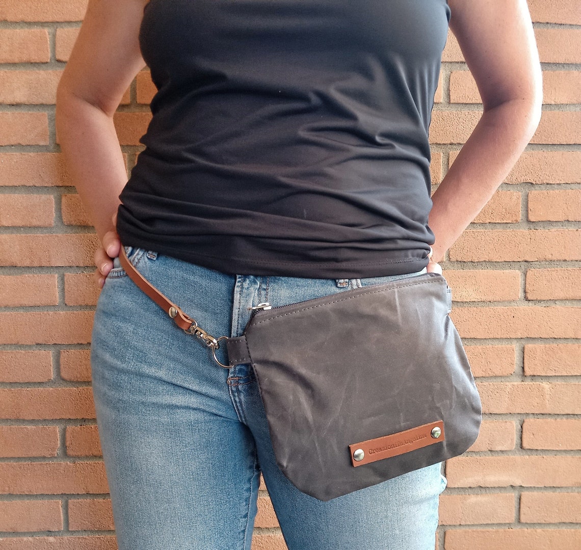 Fanny pack in waxed canvas with leather detachable strap Etsy
