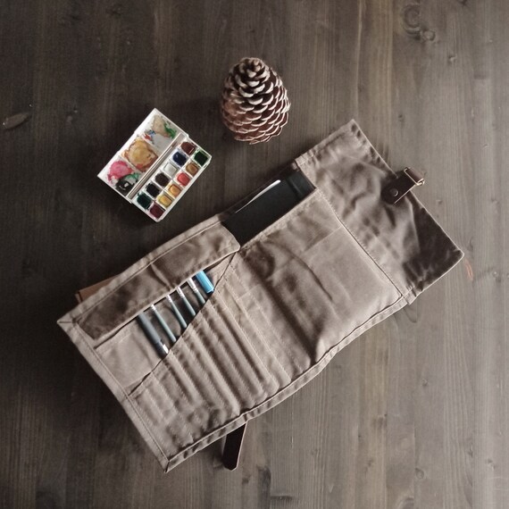 Astuccio portapennelli, astuccio arrotolabile rotolo portapennelli e portamatite per artisti, regalo per lui, regalo per lei