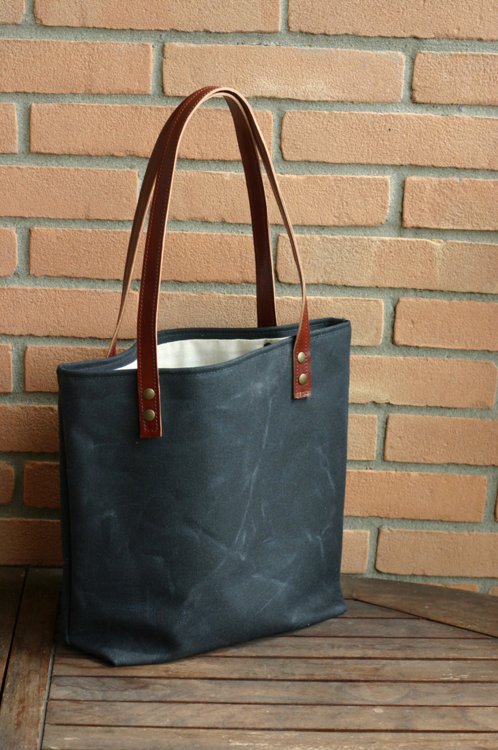 Tote Bag in Waxed Canvas Waxed Cotton Bag Waxed Canvas Bag Etsy