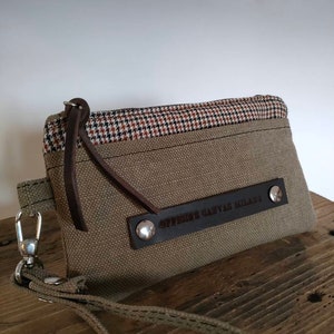 Canvas and tweed pouch, zippered pouch, fabric wallet, zippered wallet, gift for him, personalized gift, coun purses