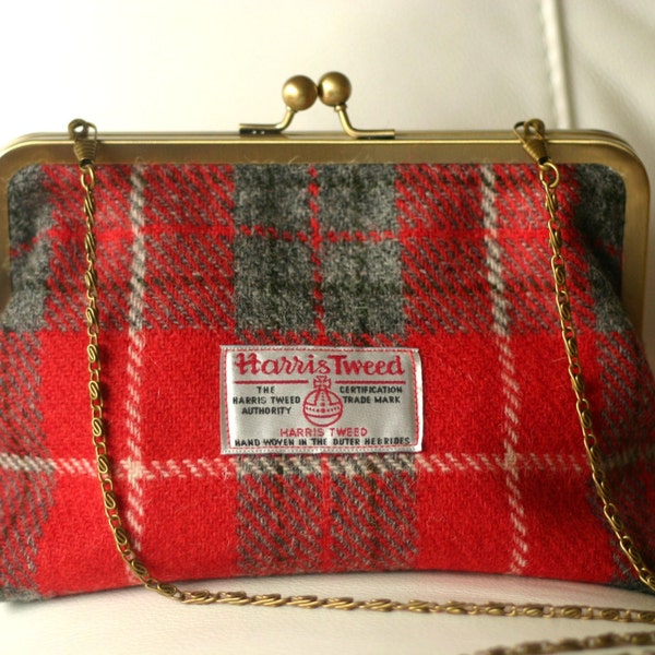 Harris Tweed clutch - Handmade clutch purse - clutch with chain -  wool clutch purse - Harris Tweed bag - Handmade bag -