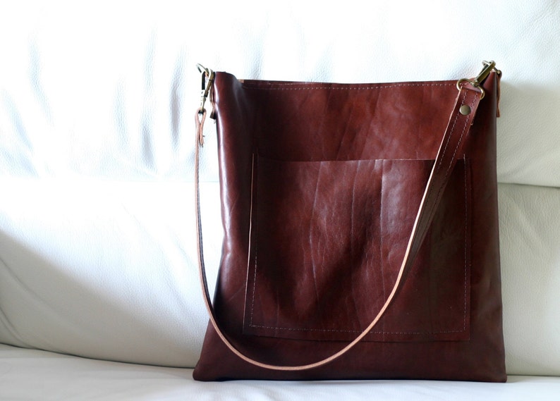 Leather shoulder bag Unisex leather tote handmade bag | Etsy