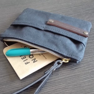 Waxed canvas pouch, gifts for him, purses and bags canvas coin purse, waxed canvas purse, travel wallet, passport cover, fabric wallet image 3