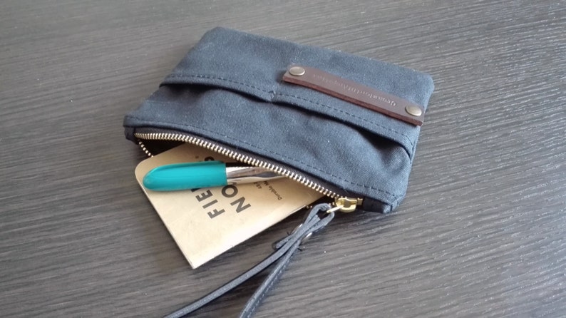 Waxed canvas pouch, gifts for him, purses and bags canvas coin purse, waxed canvas purse, travel wallet, passport cover, fabric wallet image 3