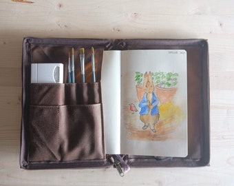 A5 sketchbook cover in waxed canvas, pencil wrap case, traveler notebook cover, traveler case, gift for artist