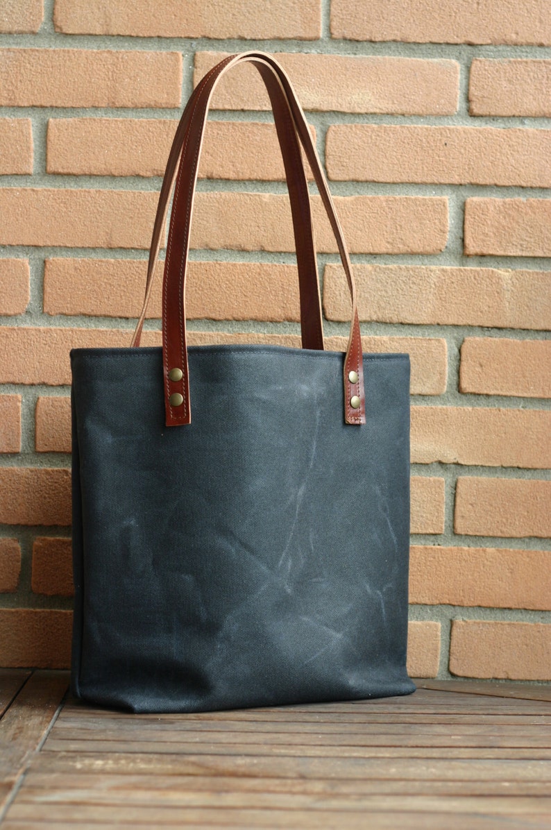 Tote Bag in Waxed Canvas Waxed Cotton Bag Waxed Canvas Bag Etsy
