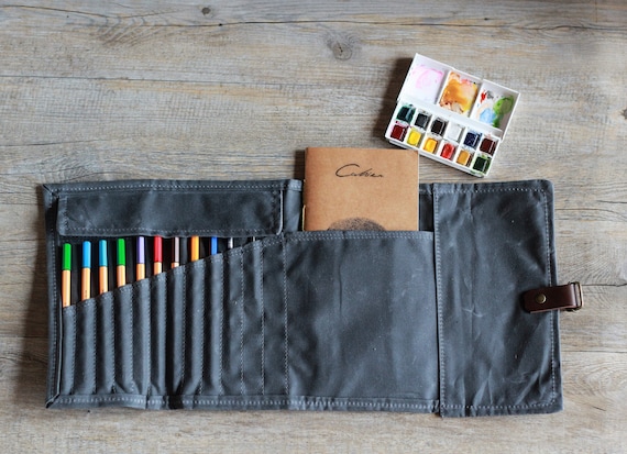 Waxed Canvas Personalized Pencil Case: Custom Small Black Pencil