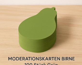 Moderation cards, pear design – 100 pieces, green | Flashcards & visualization cards for students, university, workshops | Writable on both sides