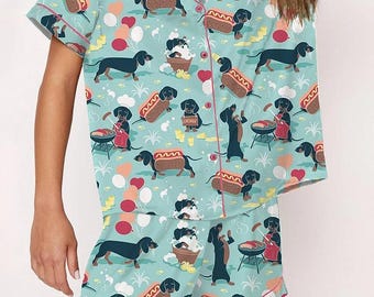 Dachshund Hot Dogs Pajama Set, Fun & Cozy Sleepwear, Dog Print Pajamas, Comfortable Nightwear for Women, Relaxing Sleep Set