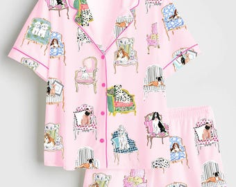 Dogs Make Everything Better Satin Pajama Set, Dog Lover Short Sleeve Sleepwear, Comfy & Stylish Nightwear for Dog Enthusiasts