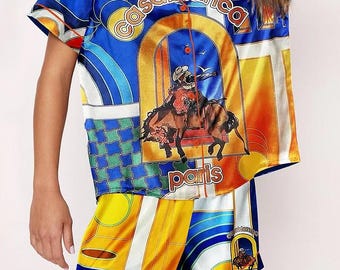 Casablanca Cowboys Pajama Set, Satin Holiday Cowgirls Pajama, Cozy Sleepwear Gift for Horse Lovers, Pajama Family