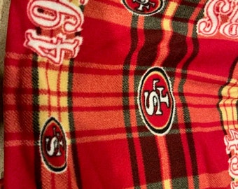 Fleece Dog Coat made with San Francisco 49er Fabric--Red Plaid or Black--Choice of Size- to 3X