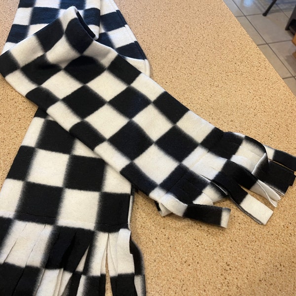 Hand Made Scarf--  Racing Black and White Checkered Fleece