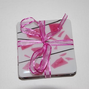 Hand Crafted Fused Glass Coasters--Pink and Black