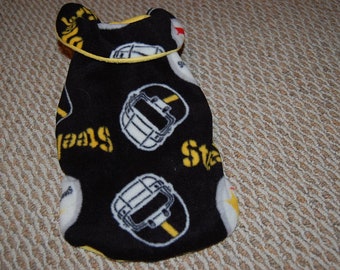 Fleece Dog Coat made with Black Pittsburgh Steeler  Fleece Fabric--Choice of Size--from XS all the way up to 3X