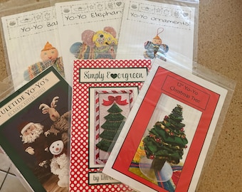 Lot of Six Yo-Yo Items--Including Ornaments, Chistmas Trees,