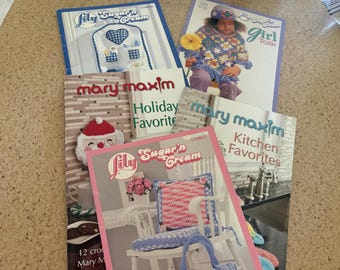 Lot of Five Cotton Yarn Crochet Books--Mary Maxim, Lily Sugar'n Cream