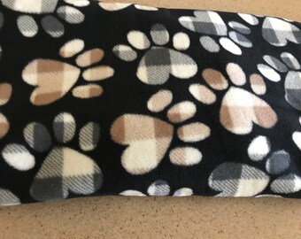 Large Gray and Brown Paws on Black Fleece Dog Coat--Choice of Size--from XS all the way up to 3X