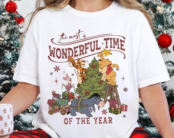 Retro Comfort Colors It's The Most Wonderful Time Of The Year Winnie Pooh and Friends Shirt, Winne The Pooh Christmas Shirt, Christmas Gift
