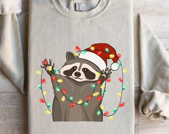 Christmas Racoon Sweatshirt, Funny Christmas Lights Raccoon Sweater, Happy Holiday Christmas Shirt, Christmas Racoon Shirt, Funny Animal Tee