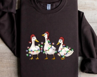 Christmas Ducks Sweatshirt, Duck Christmas Shirt For Women, Funny Animals Christmas Sweatshirt, Farm Lover Gift,Christmas Light Shirt