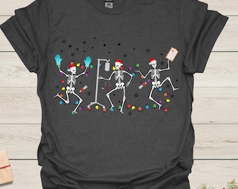 Funny Christmas Nurse Shirt, Skeleton Nurse Dance Sweatshirt, Funny Skeleton Nurse Sweatshirt, Nurse Christmas Stethoscope Tree Hoodie