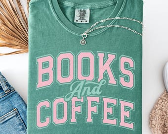 Comfort Colors® Books and Coffee Shirt, Gift for Book Lover, Bookish T-Shirt, Reading Shirt, Bookworm Gift, Book Lover Shirt, Bookish Gift
