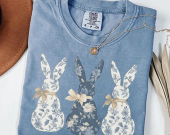 Comfort Colors® Coquette Bow Easter Bunny Shirt, Floral Bunny T-shirt, Cute Easter Shirts for Women, Easter Gift for Her, Easter Bunny Bow
