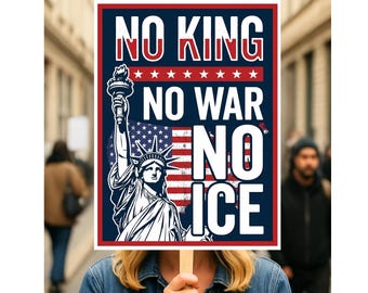 Abolish ICE No One Is Illegal Protest Sign, No Kings In America, Anti-Trump Resistance Political Protest Poster, Resist Fascism Rally Sign