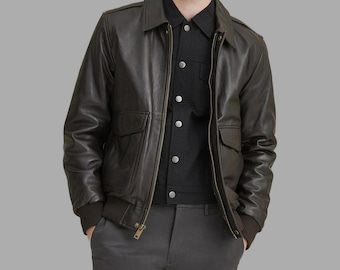 Chaqueta bomber de cuero marrón para hombre: estilo aviador vintage