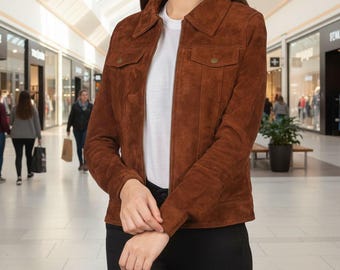 Handmade Suede Trucker Jacket: Brown Leather Western Coat