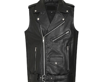 Handmade Leather Biker Vest: Sleeveless Motorcycle Waistcoat, Rock Punk Moto Clubwear