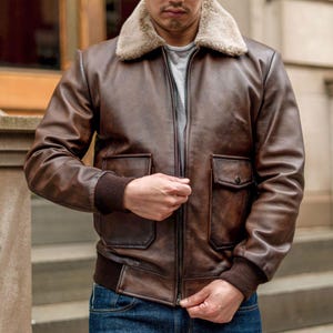 Brown Real Leather Shearling Collar Jacket | Aviator Style B3 Bomber | Men&#39;s Sheepskin Winter Coat