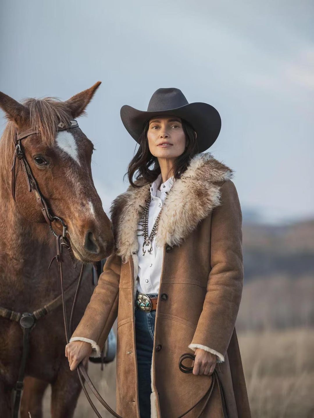 Western Real Suede Leather Trench | Brown Cowgirl Jacket With