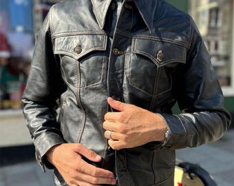 Handmade Black Leather Trucker Jacket - Rugged Leather
