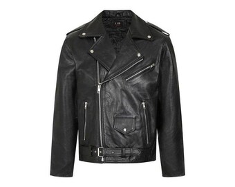 Handmade Black Leather Biker Jacket: Punk Rock Moto Jacket