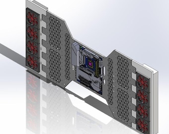 El mejor gabinete para juegos de pared con refrigeración líquida personalizada con placa de distribución, gabinete para PC montable en pared y lados giratorios para radiadores.