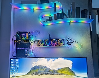 El mejor estuche para juegos de pared con forma de guitarra, refrigeración por agua personalizada con placa de distribución, estuche para PC montable en pared, estuche