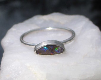 Boulder Opal Ring, 925 Sterling Silver, Size 8, Handmade Rings for Women, Point, Queensland Australian Boulder Opal, Stackable Rings