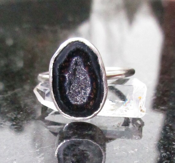 Black Geode Druzy Ring Size 7 12