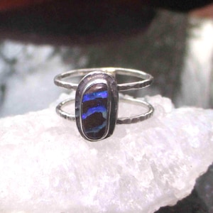 Handmade Australian Boulder Opal Ring: Sterling Silver, Size 7