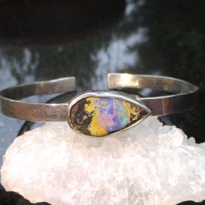 Boulder Opal Bracelet, Sterling Silver, Cuff, Australian Opal, Gemstone Bracelet for Women
