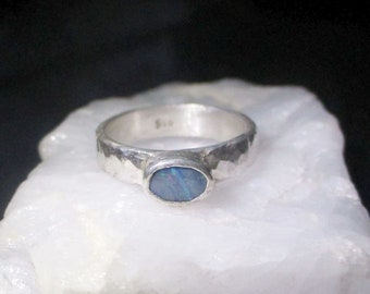 Australian Opal Ring, 925 Sterling Silver, Size 5.5, Handmade Rings for Women, Boulder Opal, Stacking Rings