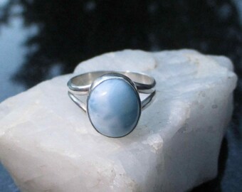 Larimar Ring, 925 Sterling Silver, Natural Larimar, Sky Blue Larimar Ring, Oval Stone, Size 7, Split Band