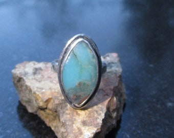 Opal Ring, Set in 925 Sterling Silver, Natural Green Blue Indonesian Opal Wood, Size 7, Opalized Wood, October Birthstone