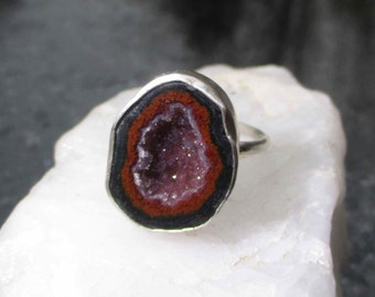 Druzy Geode Ring, US Size 7 , 925 Sterling Silver, Statement, Geode Silver Ring, Quartz Crystal Gift
