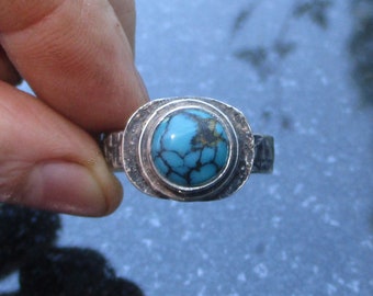 Turquoise Silver Ring, Size 8.5, Tibetan Turquoise, Handmade, December Birthstone, Rings for Women