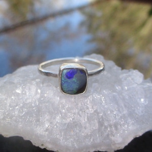Handmade Square Boulder Opal Ring: Sterling Silver, Size 6