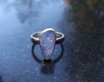 Opal Ring, 925 Sterling Silver, Freeform, Handmade Natural Australian Opal, Size 8, Blue Opal, Rings for Women