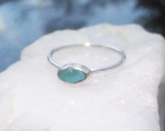 Opal Ring, Set in 925 Sterling Silver, Natural Green Blue Indonesian Opal Wood, Size 7, Raw Stone, Opalized Wood, October Birthstone